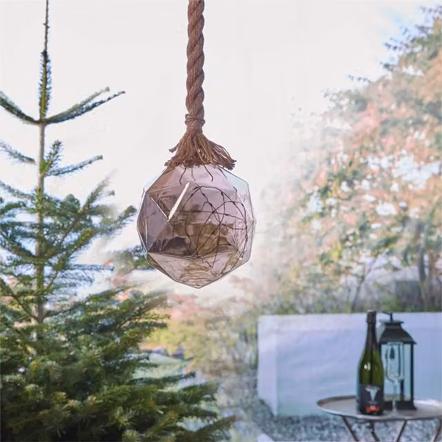 Luxform Brown Hemp Rope Dented Glass Globe LED Battery Light with Timer and Warm White Light – 1