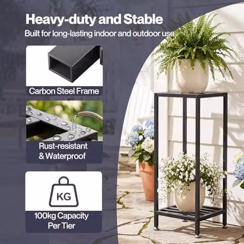 Levede 2 Tier Modern Black Metal Corner Plant Stand, Height: 76.2 cm – 8