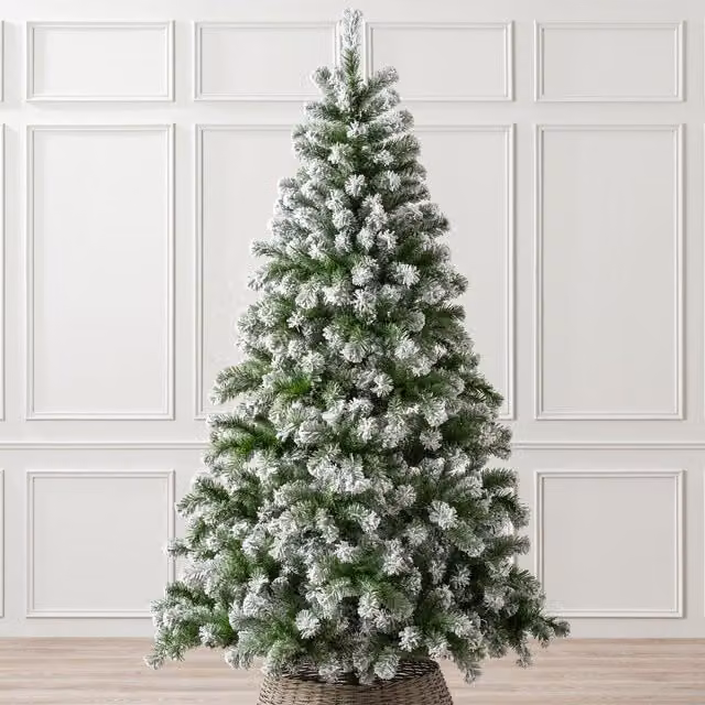 Christow Chamonix Spruce Flocked Artificial Christmas Tree in Green and Silver