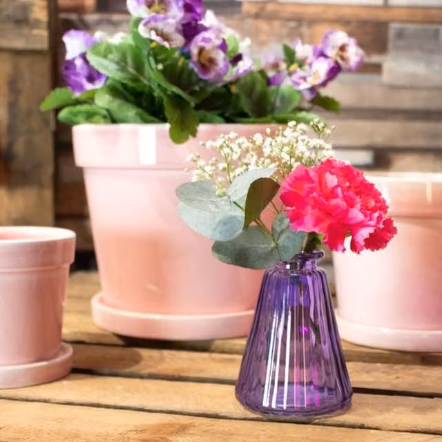 Kingsbury Gifts Pyramid Glass Bud Vase, Purple Striped, H 10 cm x W 7.5 cm x D 7.5 cm
