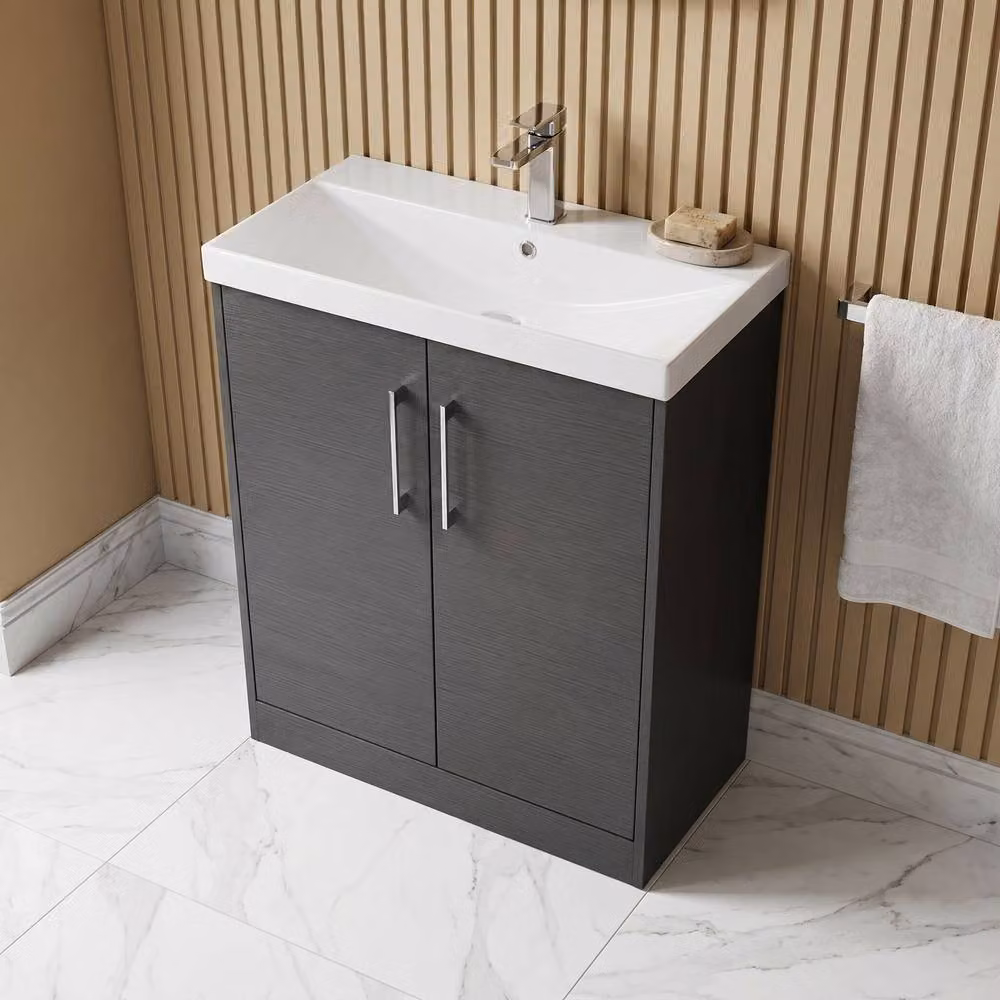 Balterley Winshill 2 Door Freestanding Vanity Basin Unit in Dark Grey Woodgrain, Width: 80 cm – 2