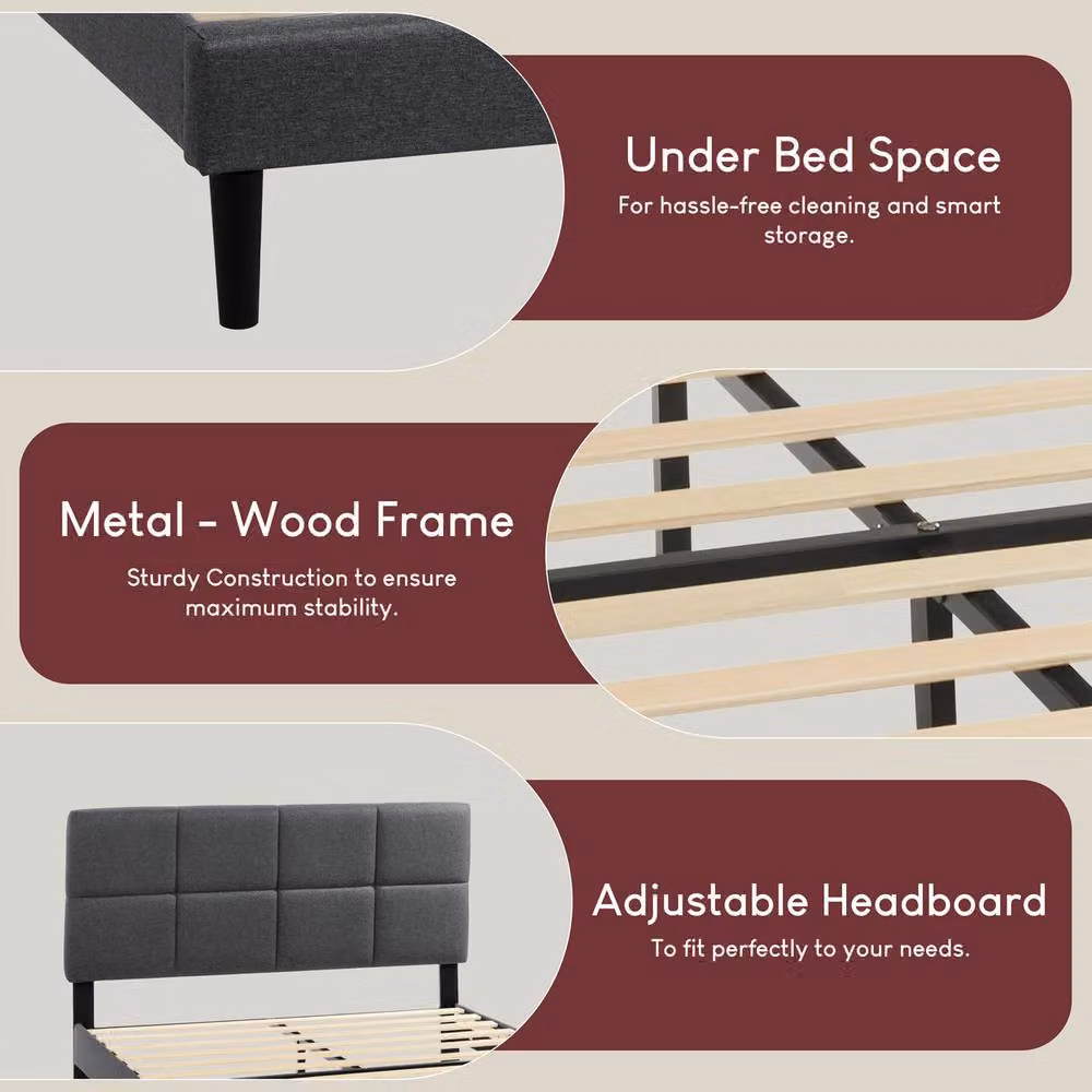 Vida Designs Velmora Fabric Bed Frame in Dark Grey, Double Size – 6
