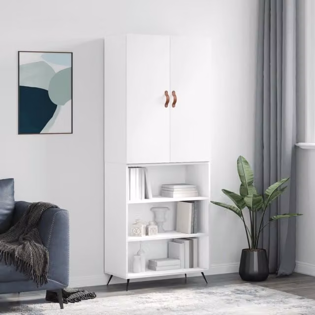 Berkfield Home Modern White Highboard with Hinged Doors and Internal Shelves, W/D/H: 69.5 x 34 x 180 cm – 1