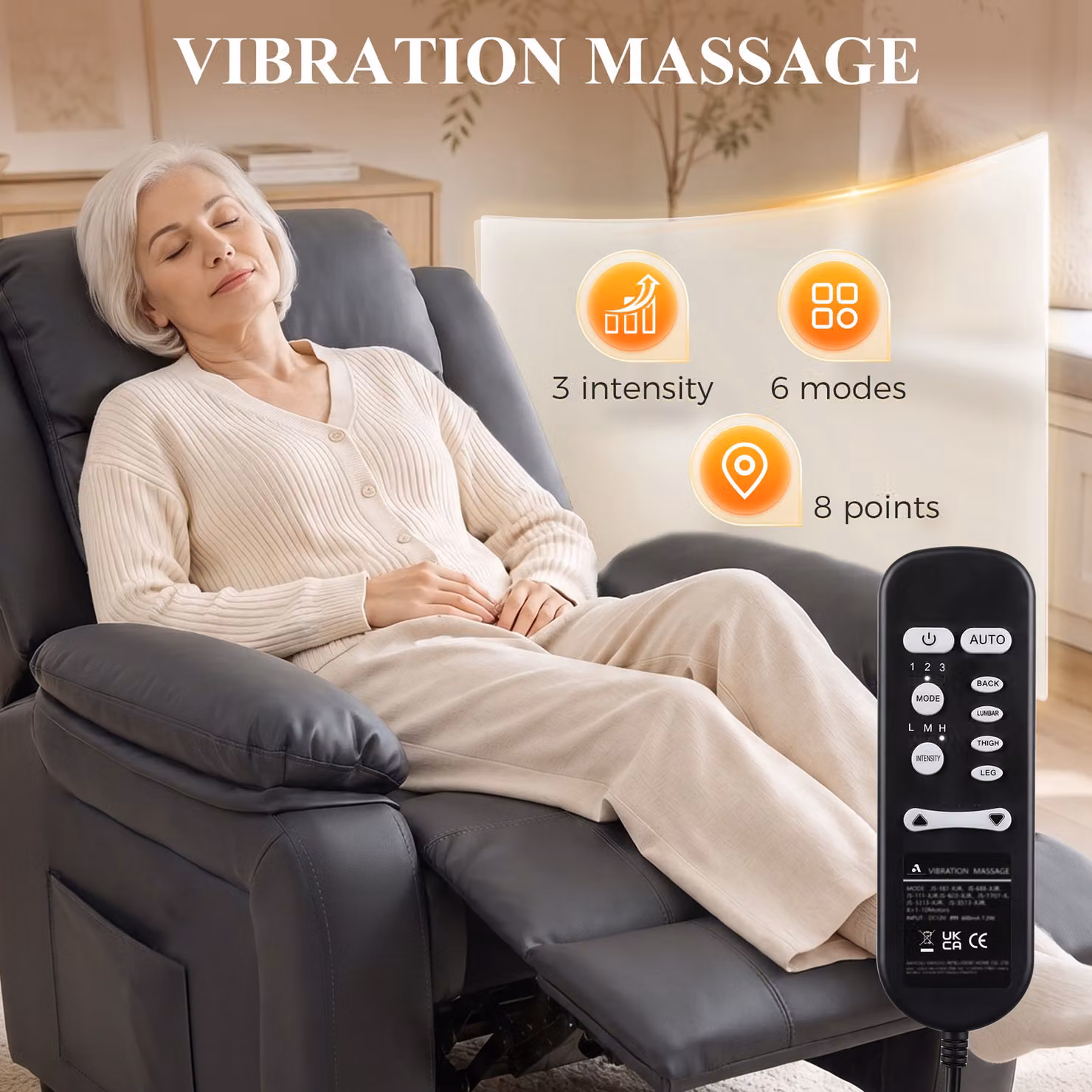 HOMCOM Dark Grey PU Leather Power Lift Riser and Recliner Chair with Vibration Massage for Seniors – 5
