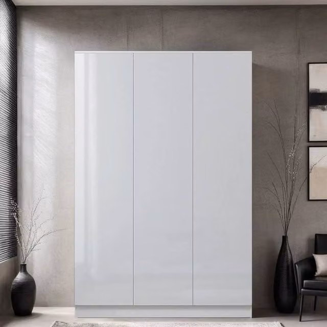 SPETLEK Modern 3 Door High Gloss White Wardrobe with Internal Shelves