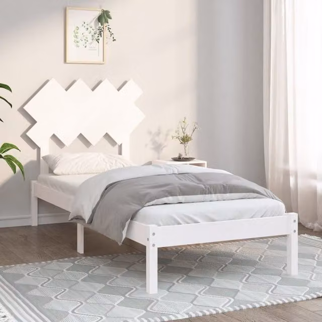 Berkfield Home White Solid Pine Wood Bed Frame W/D/H: 90 x 200 cm – 1