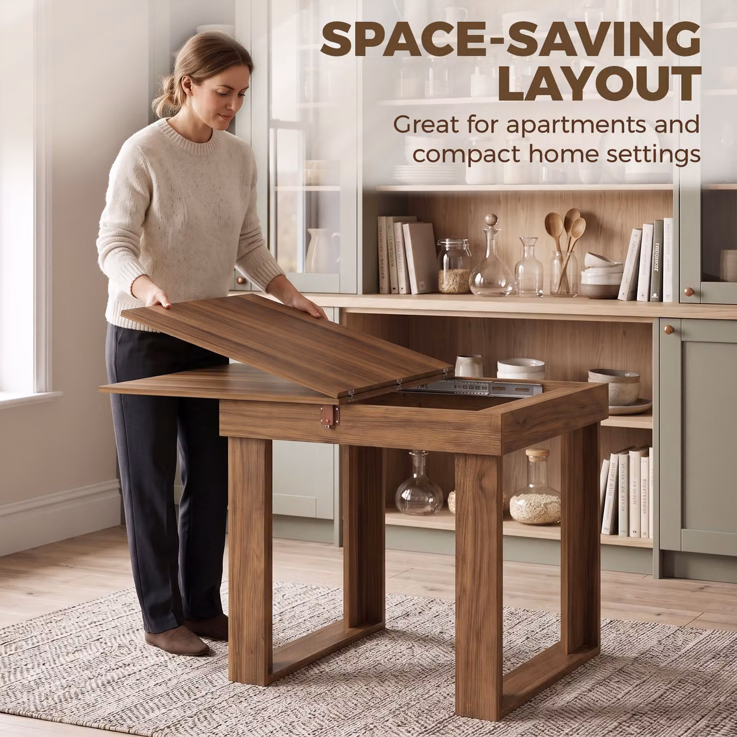 HOMCOM Extendable Folding Dining Table with Under-Table Storage in Grey Wood Effect and Steel Rail – 5