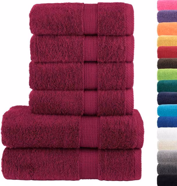 Berkfield Home SOLUND 6 Piece Premium Cotton Terry Towel Set in Burgundy, 600 gsm