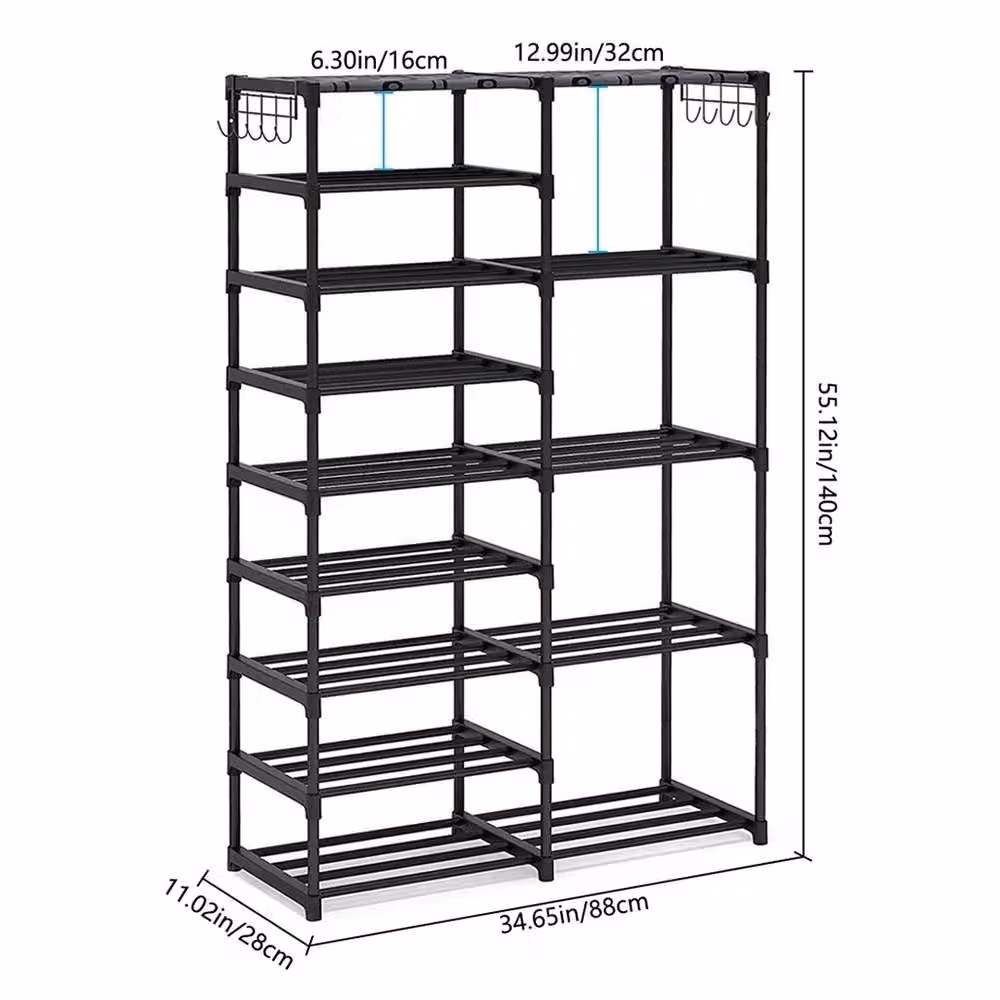 ERGOVEXA 9 Tier Metal Shoe Rack Storage Stand in Black – 2