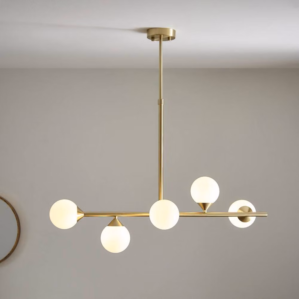 Netlighting Grosseto Suspended Bar Pendant Light with Satin Brass Plate and Yellow Gloss White Glass – 2