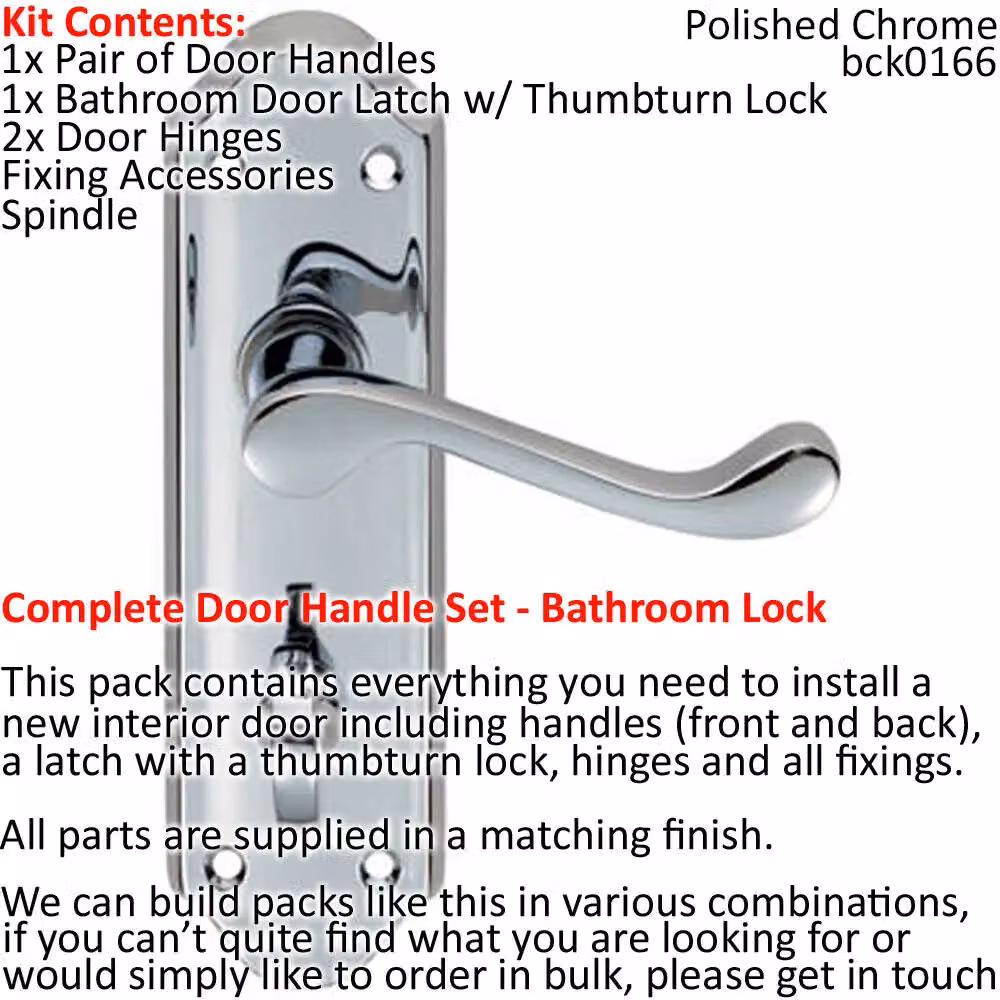 Loops Chrome Scroll Upturned Door Handle and Bathroom Lock Pack – 2