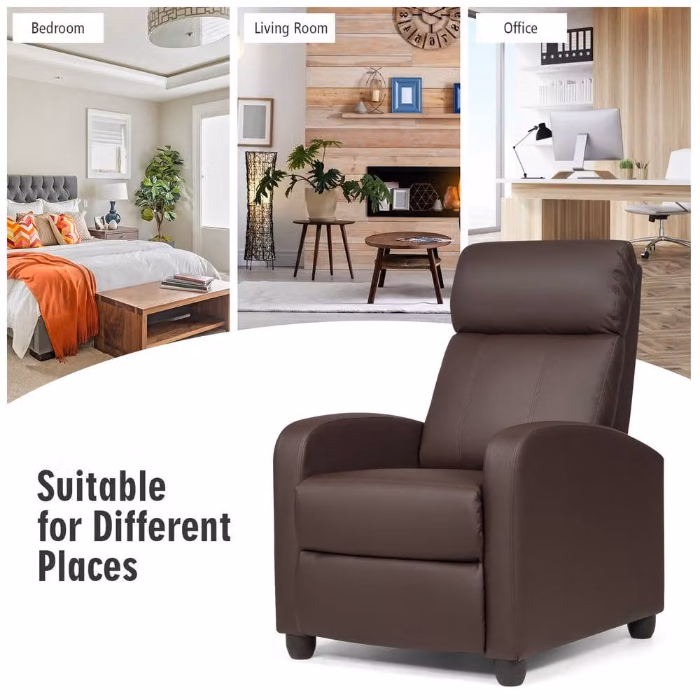 Costway Brown Synthetic Leather Recliner Armchair with Padded Single Sofa Design – 3