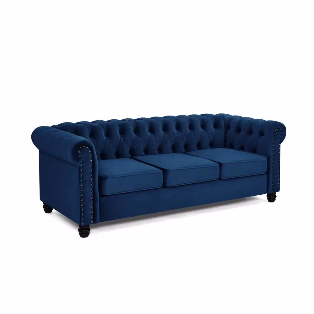 Home Detail Chester 3 Seater Blue Velvet Chesterfield Sofa with Sleeping Function – 2