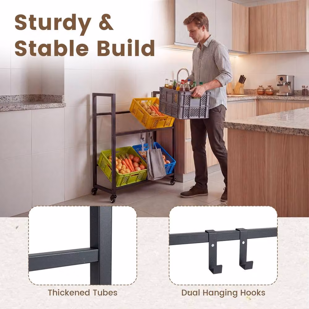 Gymax 2-Tier Rolling Metal Beverage and Bottle Crate Rack in Black – 3