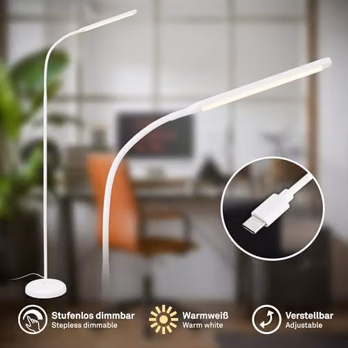 Briloner LED Floor Lamp in White, Dimmable and Adjustable with Touch Control and USB, W/D/H: 21 x 21 x 170 cm – 7