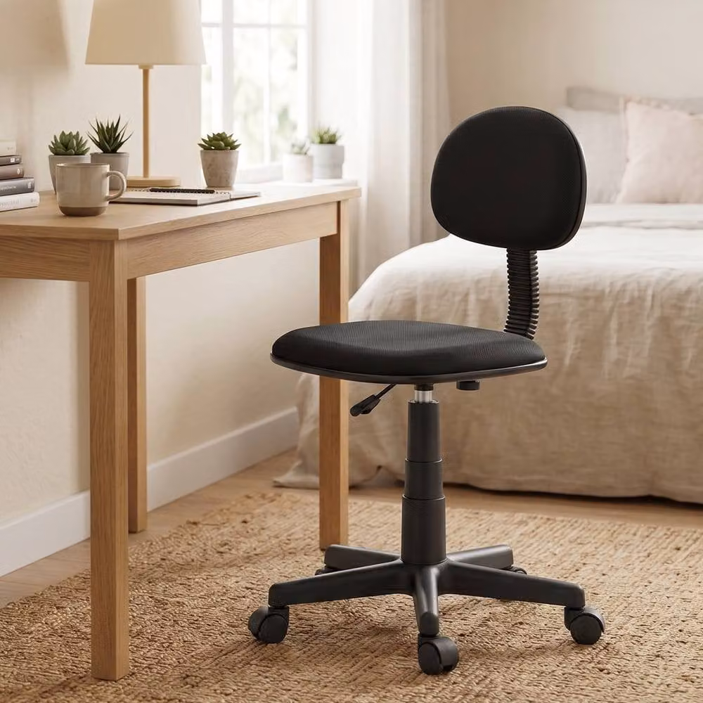 STILVORA Black Fabric Armless Office Task Chair with 360 Degree Swivel and Castors – 2