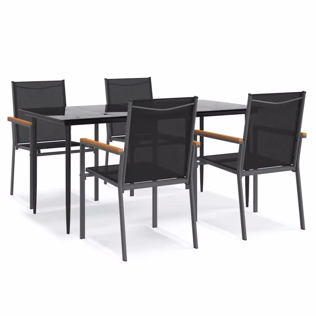 Berkfield Home 5 Piece Garden Dining Set in Black Textilene and Steel – 2