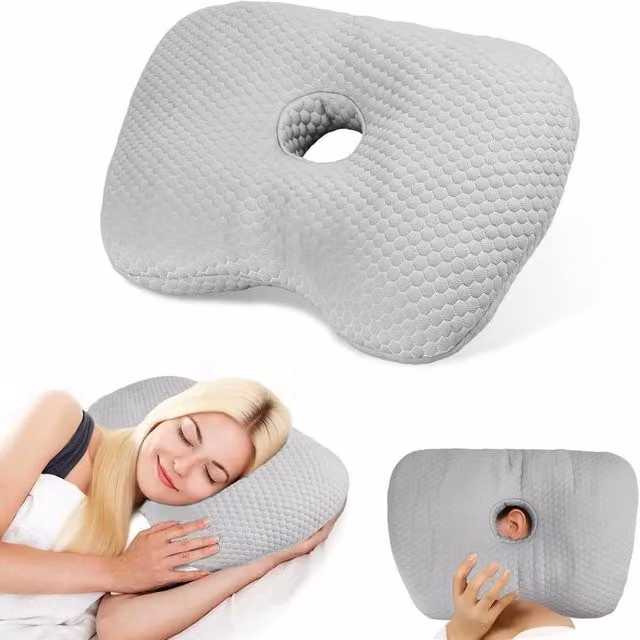 VOGREX Grey Polyester Pillow with Ear Hole for Ear Pain Relief and Side Sleepers