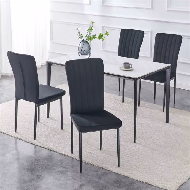 FORGEVIO Set of 4 Modern Black Velvet Upholstered Dining Chairs with Metal Legs