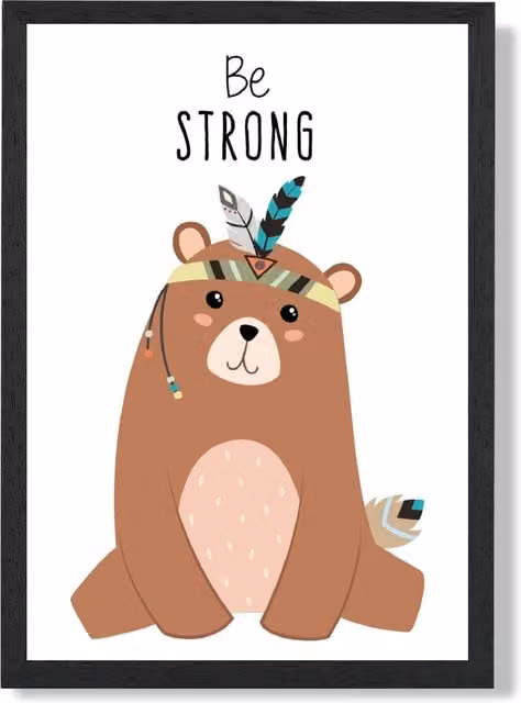 ARTZE Be Strong Bear Tribal Animal Quote Framed Print, Brown and Black, A4 – 1