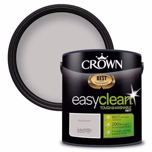 Crown EASYCLEAN Matt Emulsion Wall Paint, Grey, 2.5L