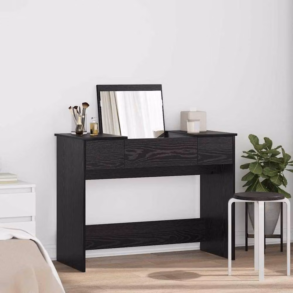 Berkfield Home Modern Dressing Table with Mirror in Black Oak, W: 100 cm, D: 45 cm, H: 76 cm – 1
