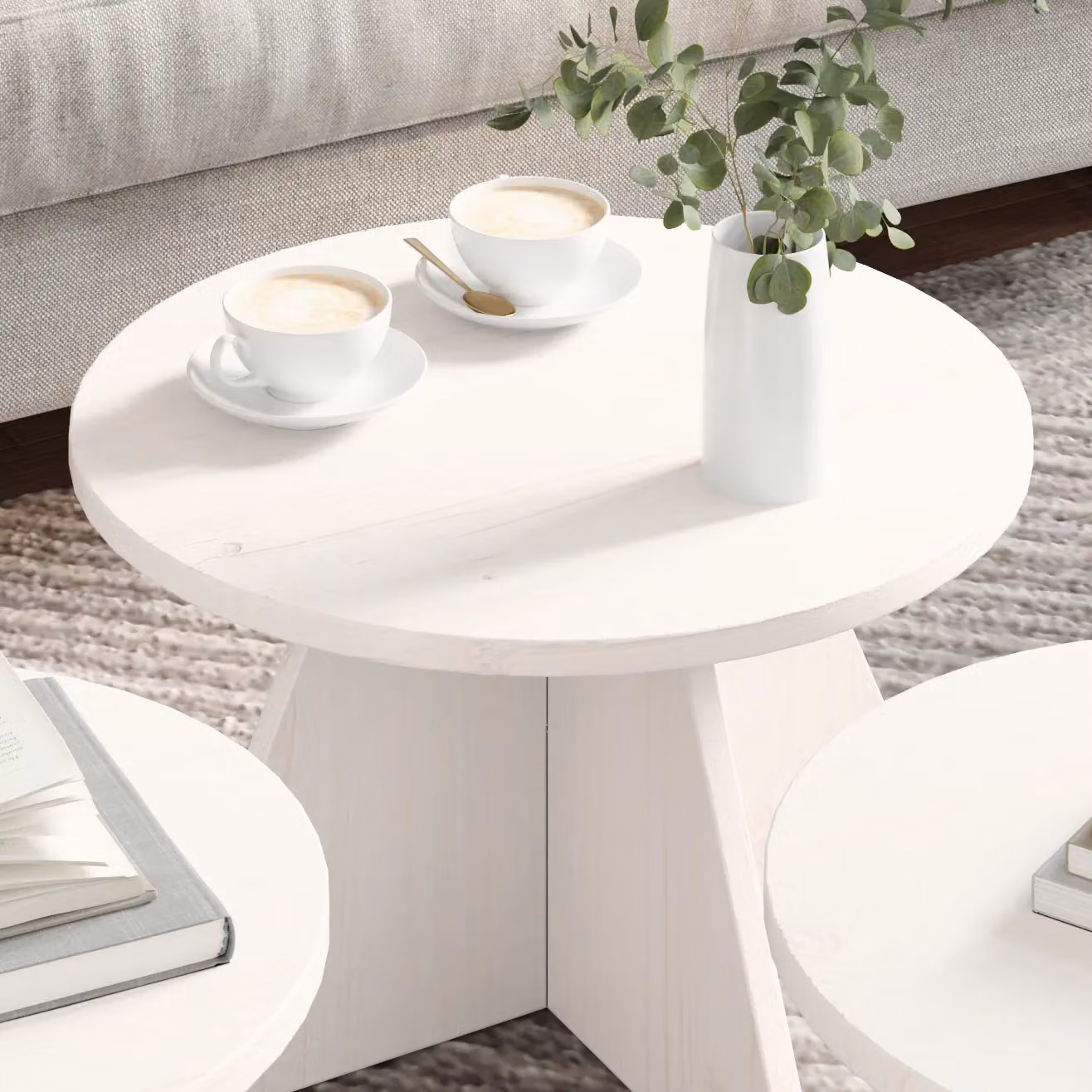 Berkfield Home 3-Piece Round Nested Coffee Table Set in White Solid Pine Wood – 3