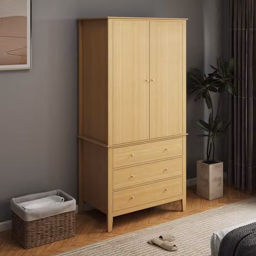 Core Products Henley 2 Door 3 Drawer Wardrobe in Brown with Gold Details, H 203 cm x W 100 cm x D 60 cm – 2