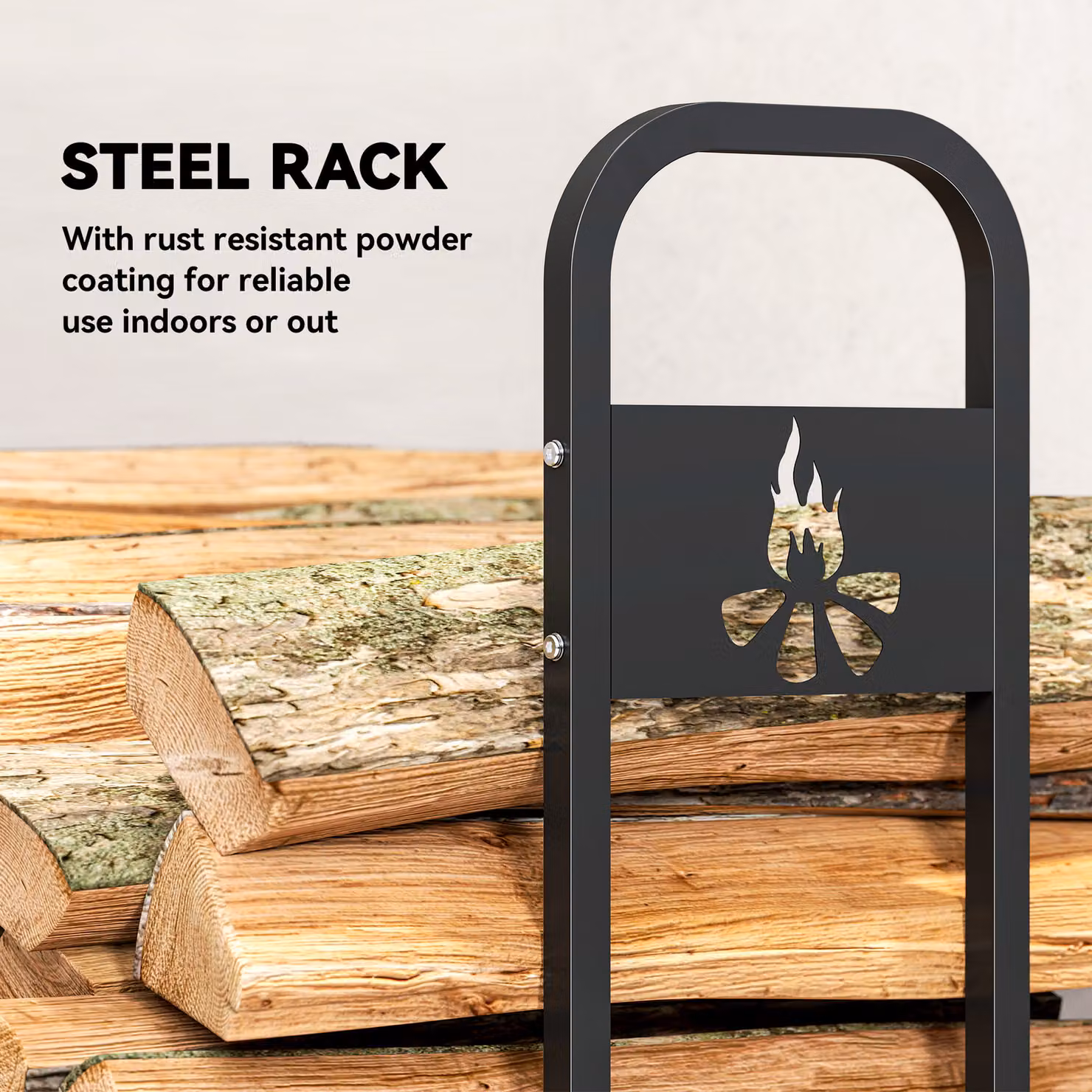 Outsunny Black Steel Firewood Log Rack with 300 kg Capacity, Heavy Duty Indoor and Outdoor Wood Storage Shelf with Extra Support Legs, W/D/H: 199 x 121 x 30 cm – 4