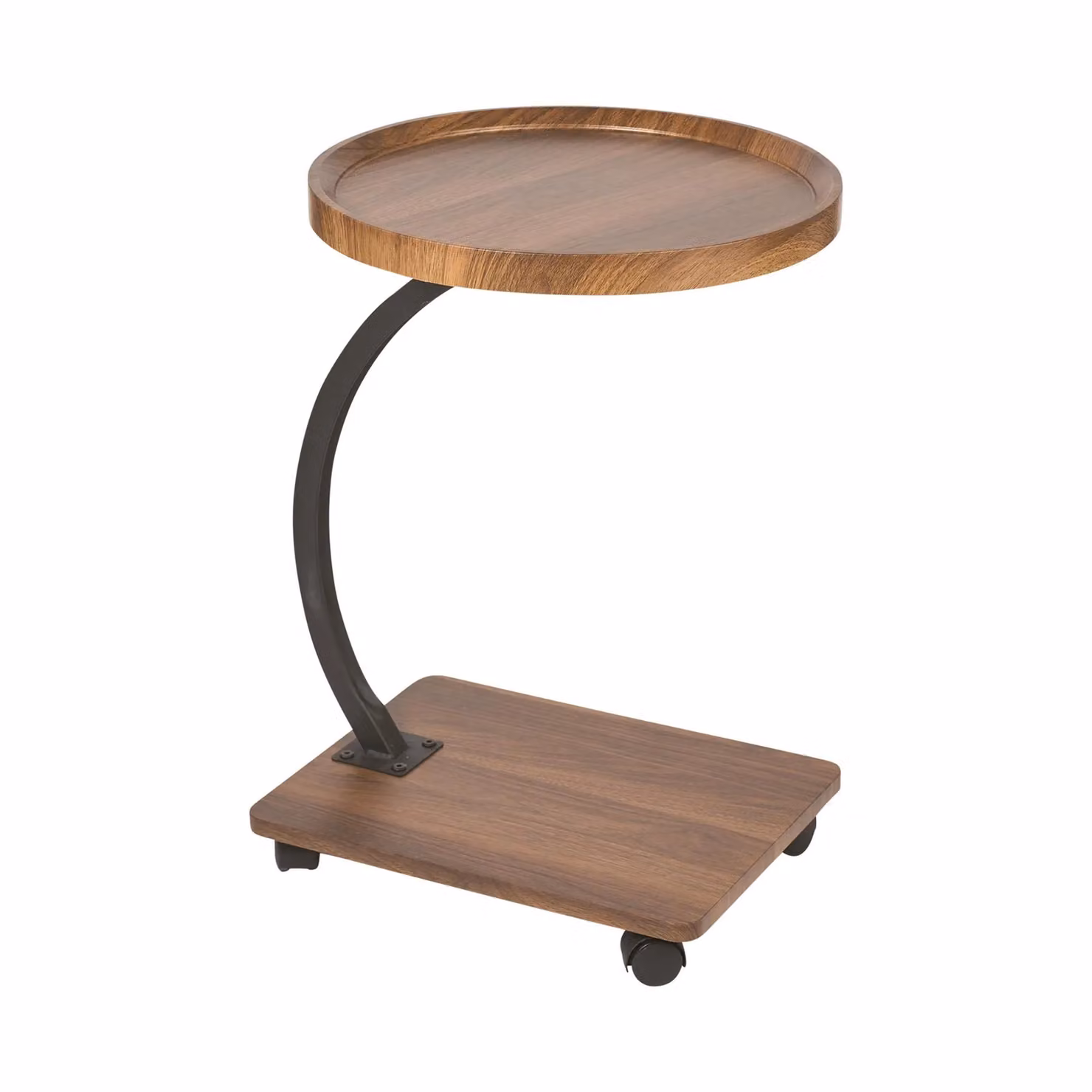 mysmartbuy Wood Effect Round Side Table with Castors in Brown, H56 x 40cm Diameter – 2