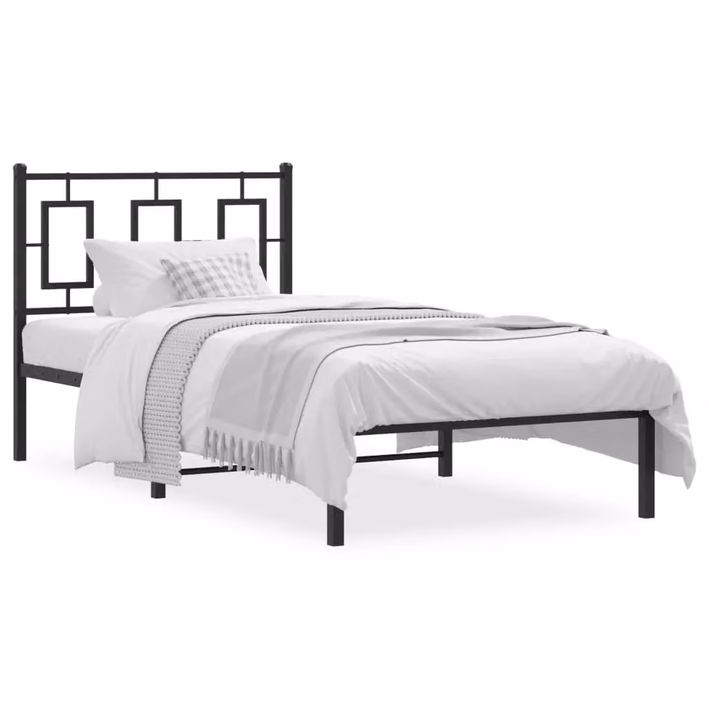 Berkfield Home Metal Bed Frame with Headboard in Black, W/D/H: 90 x 190 cm – 2