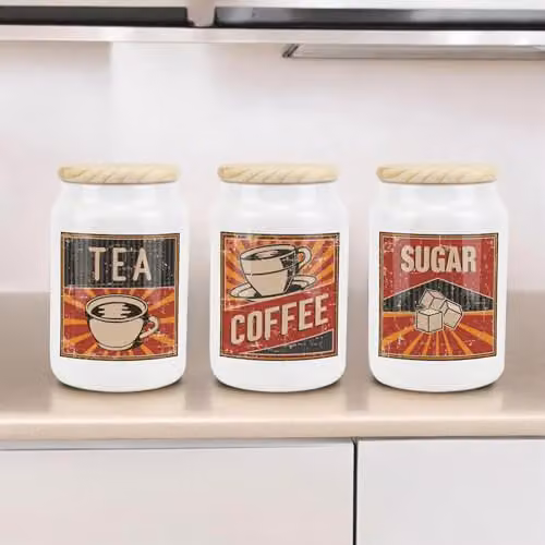 Purely Home Retro Drinks Ceramic Coffee Storage Canister with Wooden Lid, Red or White, 600ml, H: 14.5 cm, W: 9.5 cm – 2