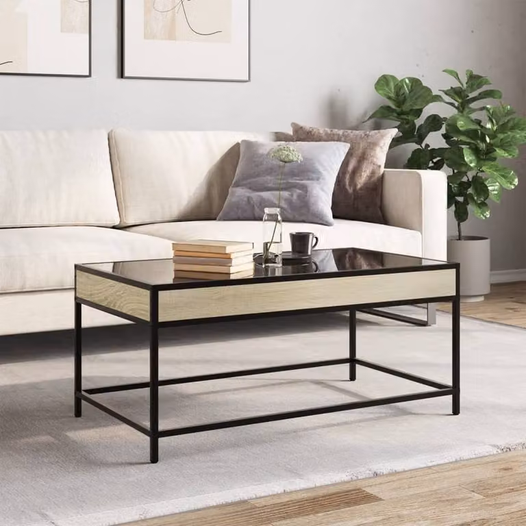 Berkfield Home Infinity LED Coffee Table in Sonoma Oak and Brown, W: 90 cm, D: 50 cm, H: 41 cm
