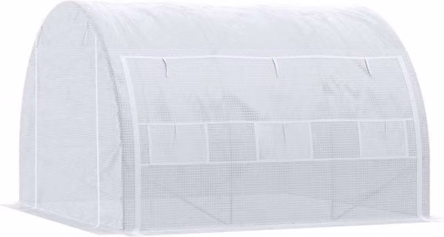 NESTLUNE White Polytunnel Greenhouse with Roller Window and Galvanised Steel Frame, W/D/H: 300 x 300 x 200 cm – 1