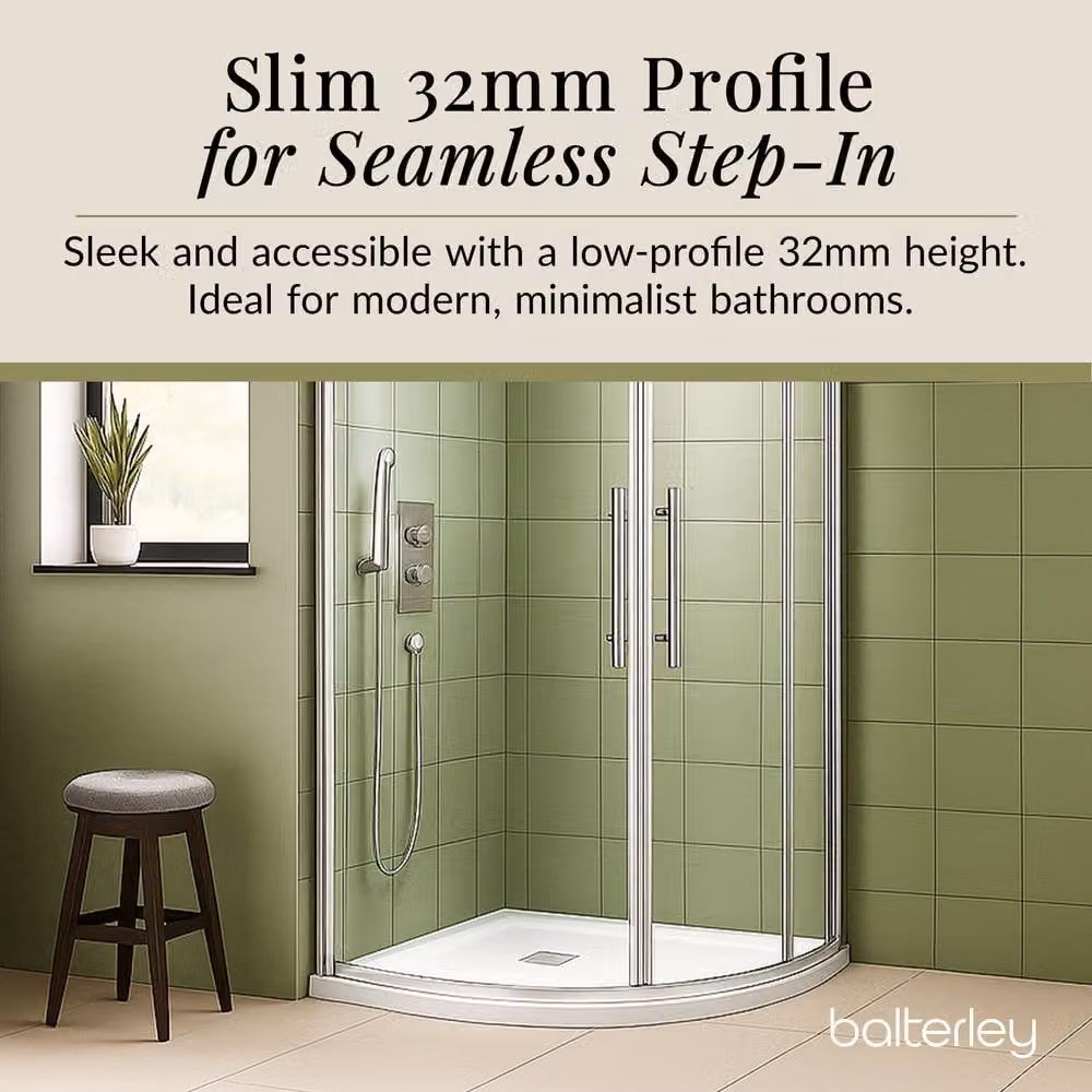 Balterley Slimline Mineral Cast Quadrant Corner Shower Tray, White, W: 90 cm x D: 90 cm x H: 3.2 cm – 3