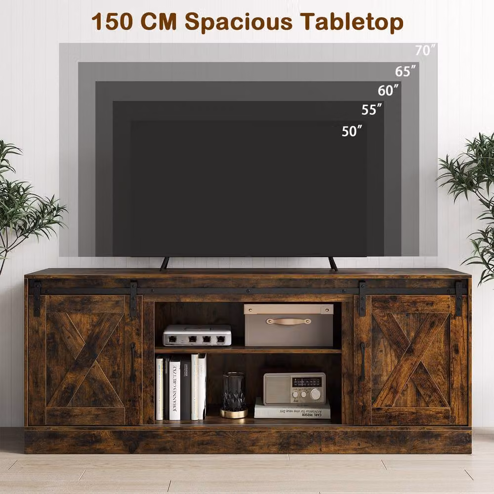 Costway Rustic Brown Wooden TV Stand Media Entertainment Cabinet for up to 70 Inch TVs – 6