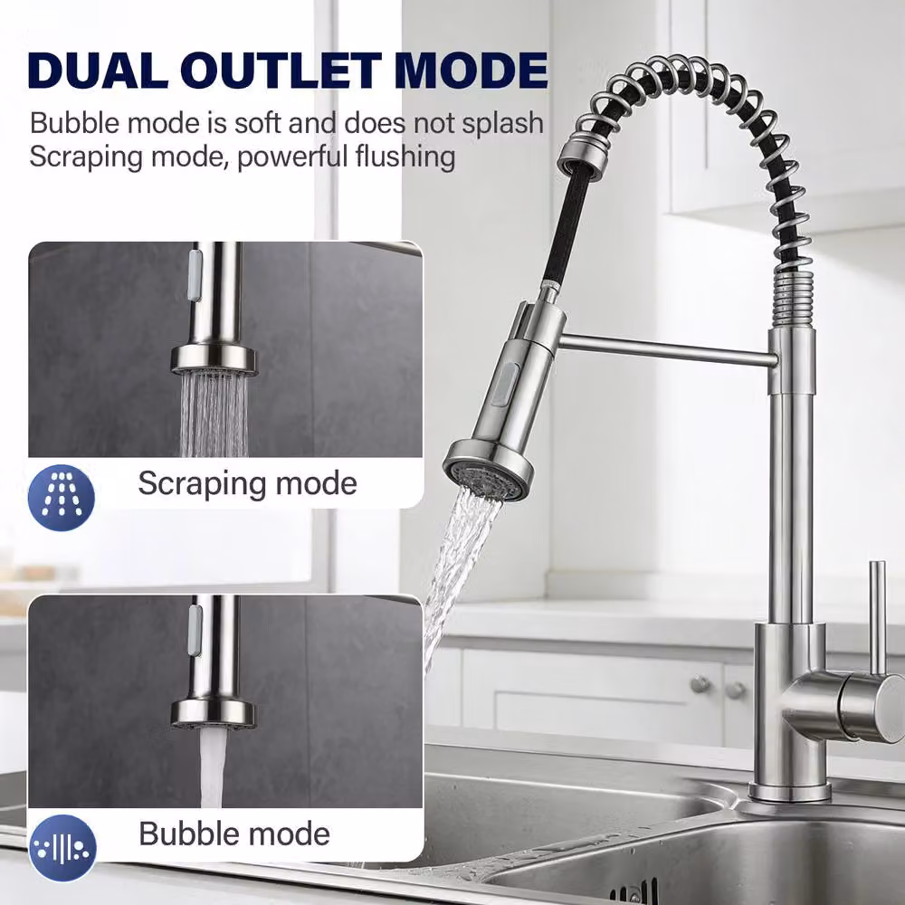 INMTFEI Stainless Steel Kitchen Sink Tap with Dual Spray and Pull Out Spout in Silver – 2