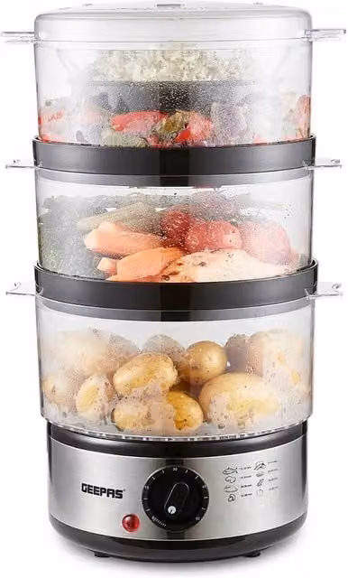 Geepas 3-Tier Electric Food Steamer and Multi-cooker, 7.2L, Silver – 1