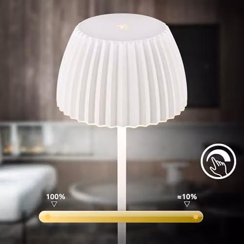 Briloner Riffle Rechargeable LED Table Lamp, White, IP44, Dimmable, H 36.5 x W 14.5 cm – 6