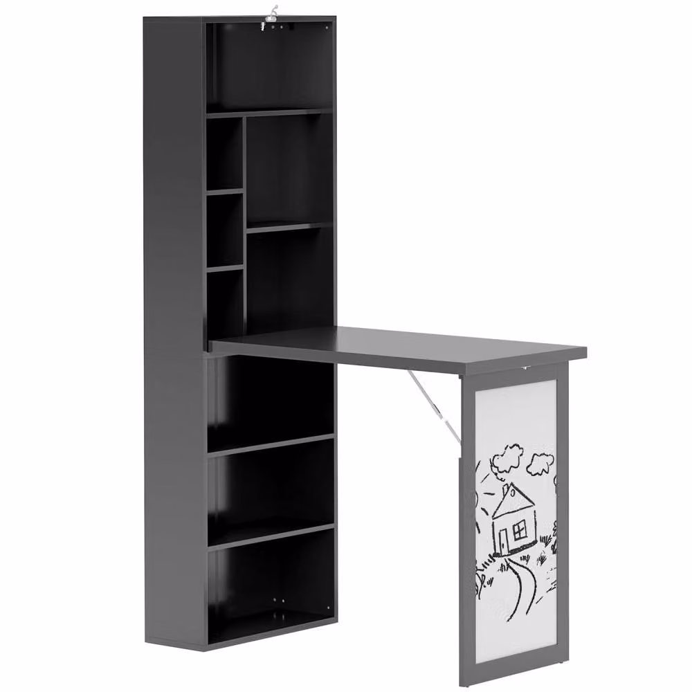 Wyld Haus Elrika Black 3 Section Fold Out Writing Desk with Enclosed Cabinet Storage, Width: 98 cm – 2