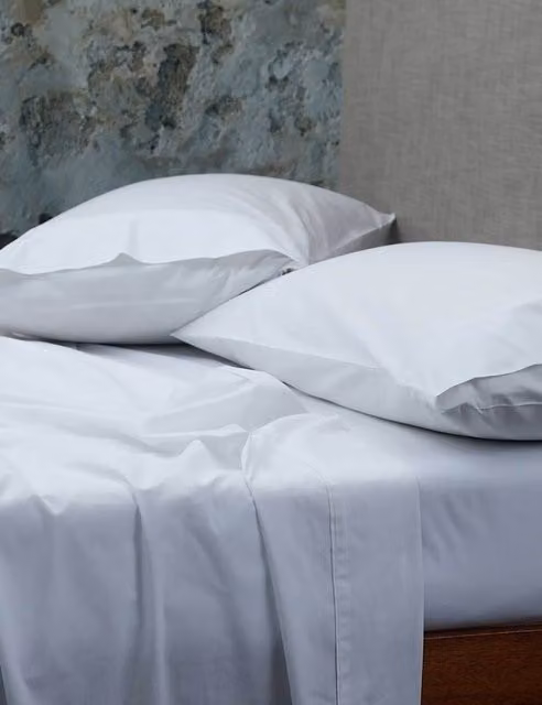 MM Linen 200 Thread Count Pure Cotton Percale Fitted Sheet and Pillowcase Set, White, W: 180 cm, D: 200 cm