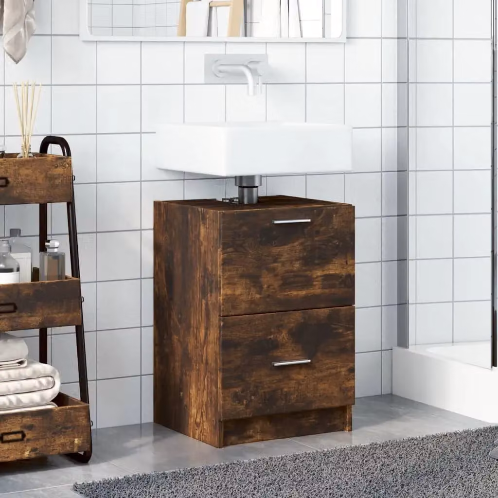 Berkfield Home Sink Cabinet in Smoked Oak Brown, W/D/H: 40 x 37 x 59 cm – 2