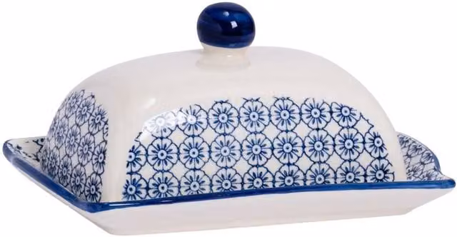 Havendro Blue and White Floral Patterned Porcelain Kitchen Butter Dish with Lid – 1