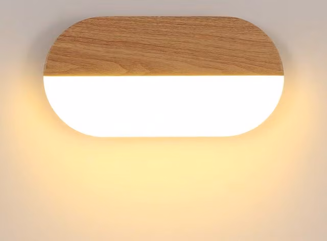 Pheashine Minimalist Oval Wood LED Wall Light, 7W, 3000K Warm White, Brown – 1