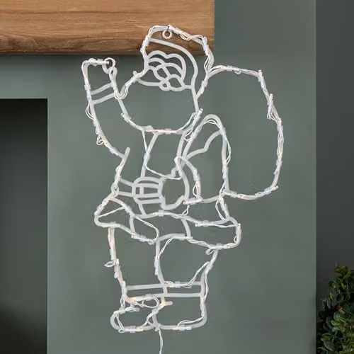 Samuel Alexander Hanging Christmas Santa with Warm White Multi-Action LEDs, White, H 44 cm x W 25 cm – 2