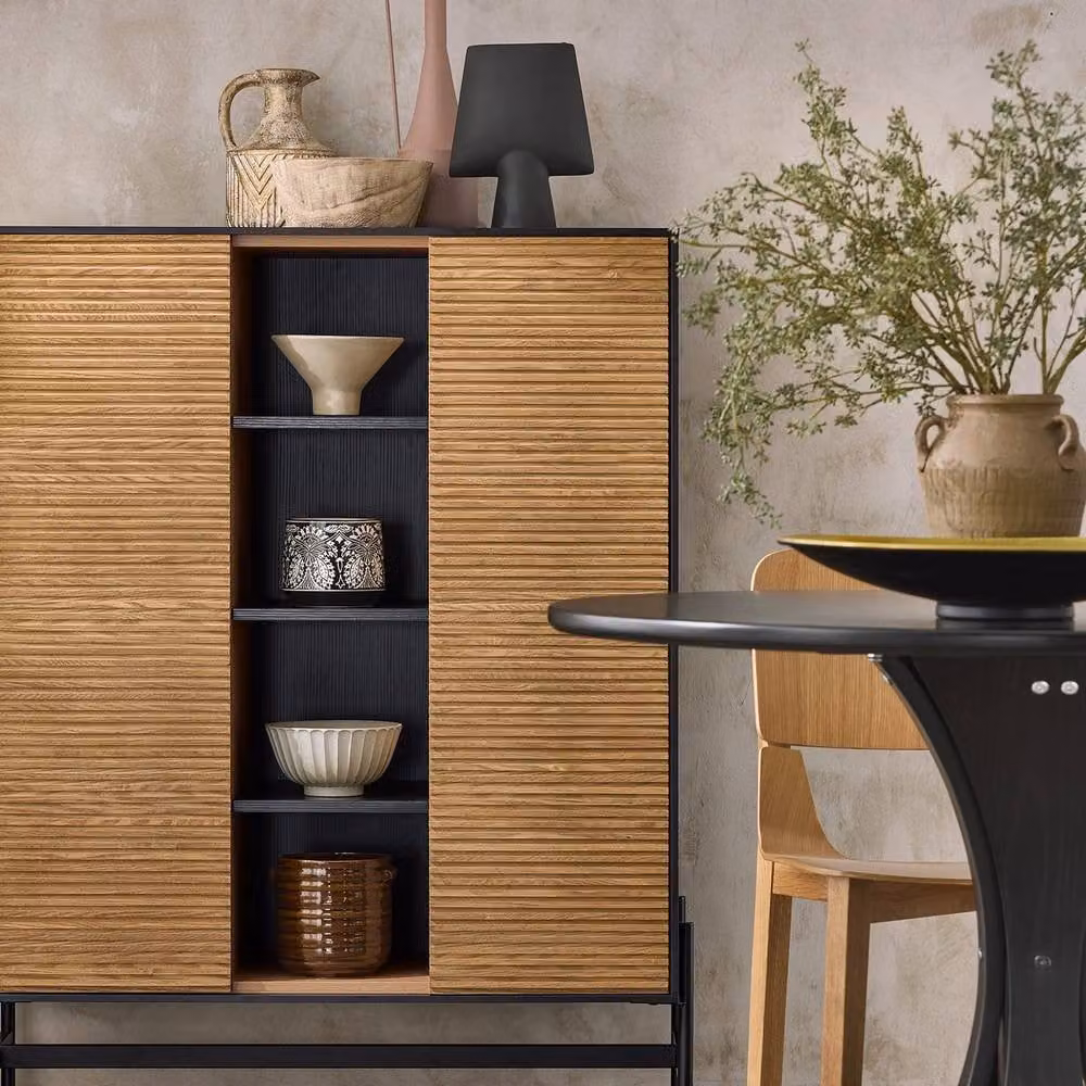 SoBuy Modern Slim Credenza in Oak with Wood and Metal Details – 4
