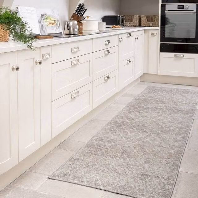 Kukoon Vintage Distressed Machine Washable Runner Rug in Beige and Grey, W: 60 cm, L: 240 cm