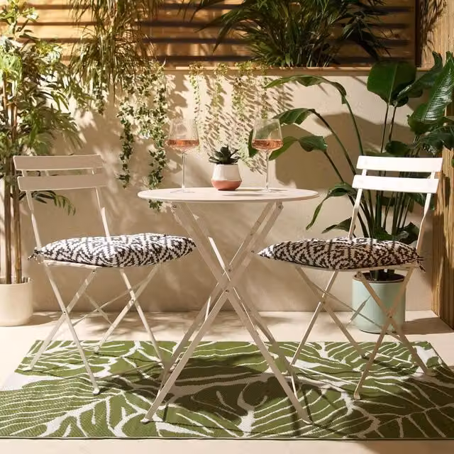 OHS White Metal Bistro Chair and Table Garden Set
