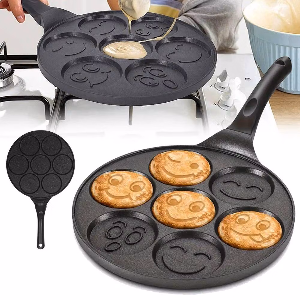 SPETLEK Black Non-Stick Smiley Face 7-Hole Pancake Pan Griddle – 3