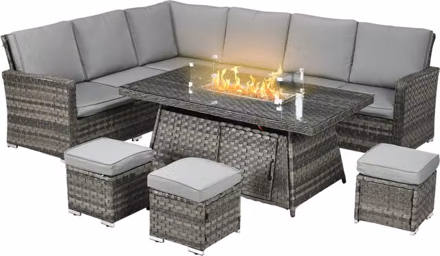 Outsunny 7 Piece Grey Polyrattan Garden Furniture Set with U-Shape Corner Sofa, Ottomans and Outdoor Coffee Table – 4